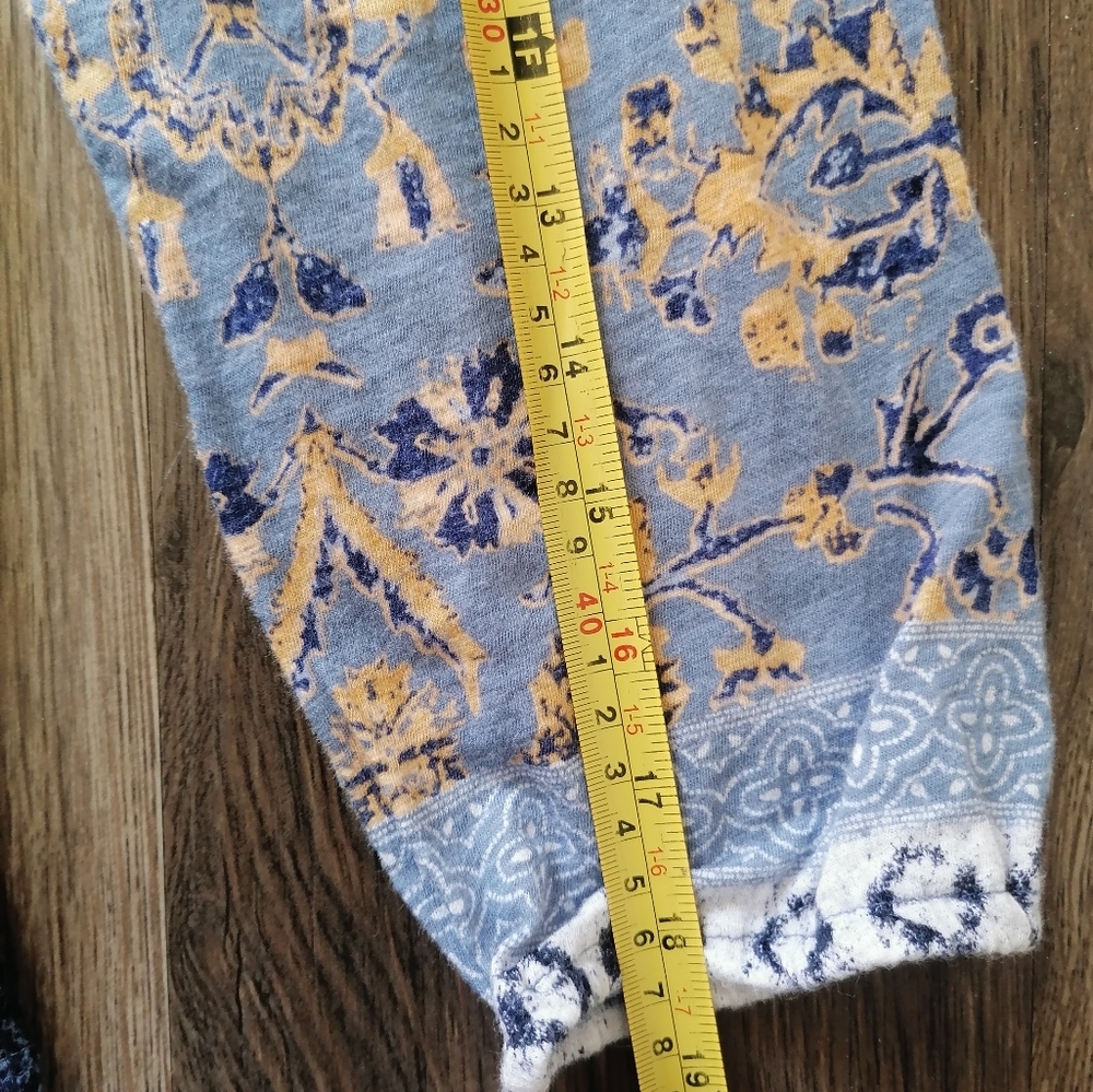 Lucky Brand Tunic Long Sleeve Boho Peasant Blouse Blue/Yellow Size L - Picture 11 of 14